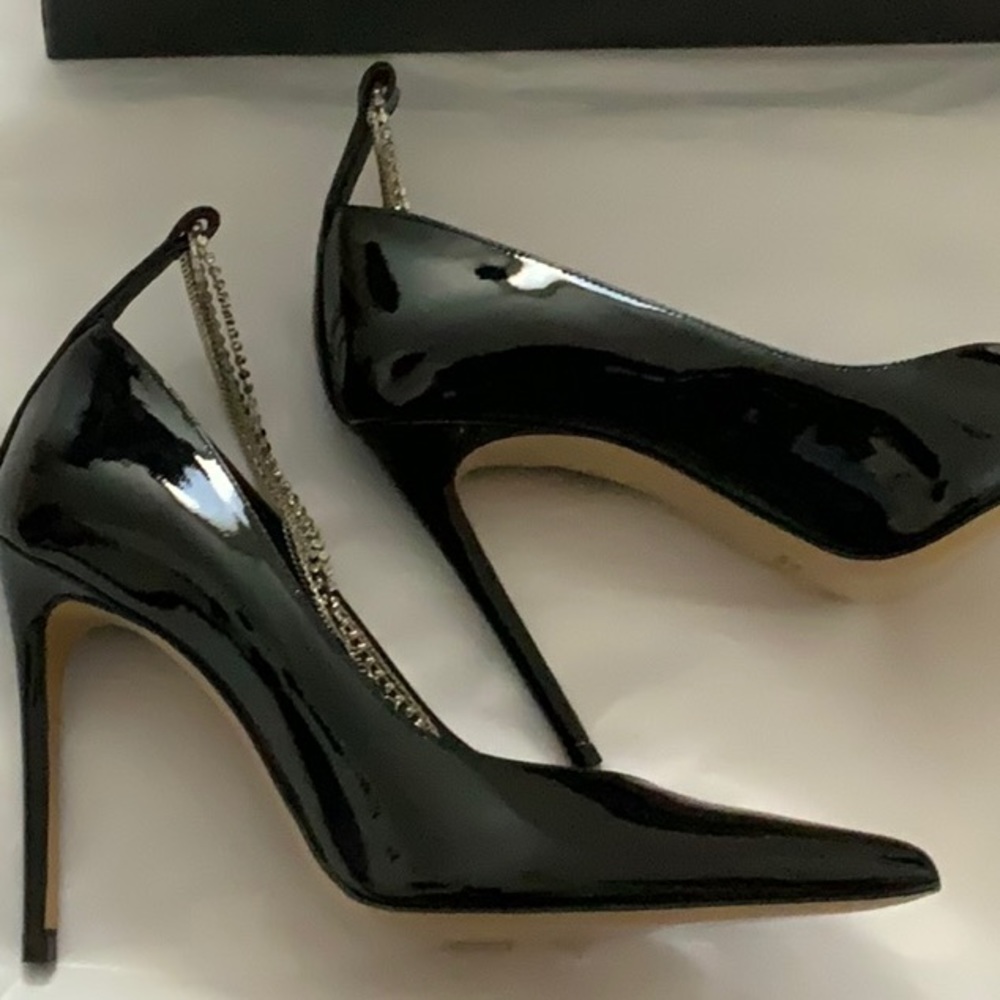 Patent leather heels with crystal anklet straps